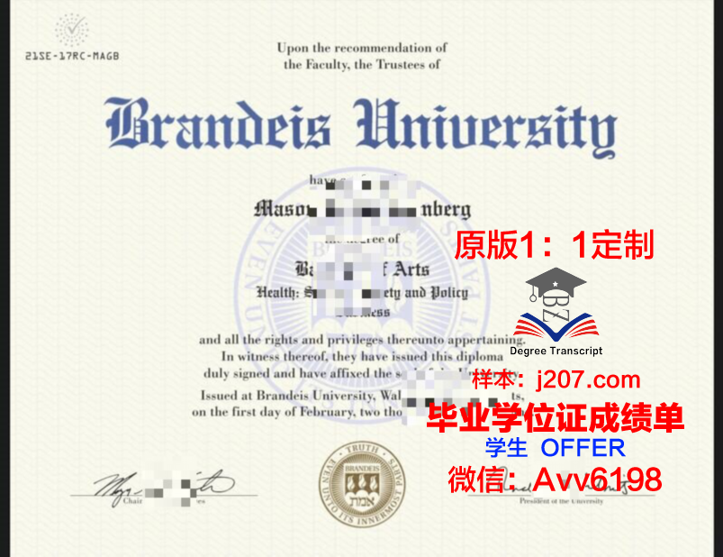 布兰迪斯大学毕业证diploma